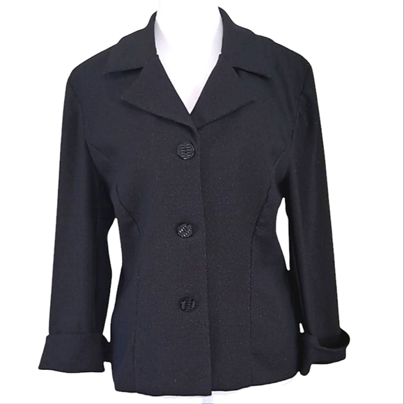 Karin Stevens Black Blazer Tailored Three-Button Closure Jacket Medium - Picture 1 of 5